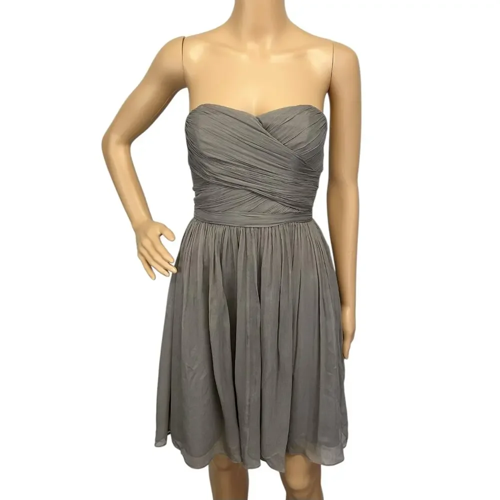 J. Crew Arabelle Dress in Pure Silk Chiffon Graphite Strapless 29286 Size 00